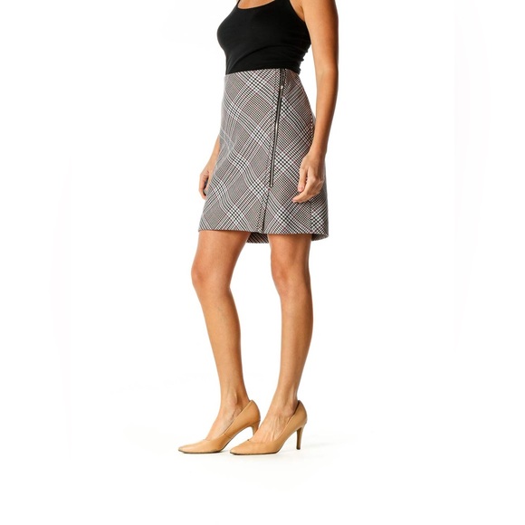 White House Black Market Ivory Houndstooth Plaid Asymmetrical Zip-Front - Picture 3 of 8